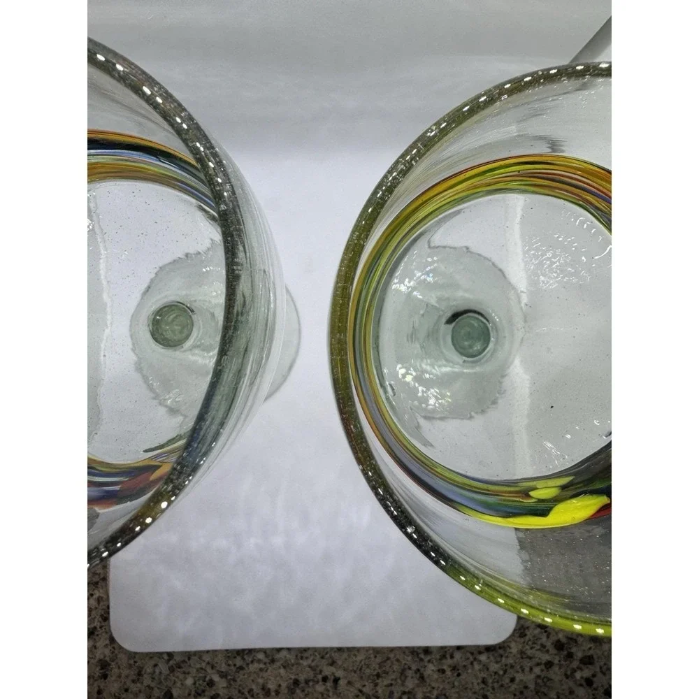 VTG Handblown Mexican Recycled Glass Wine Goblets Set of 2 – Confetti Band